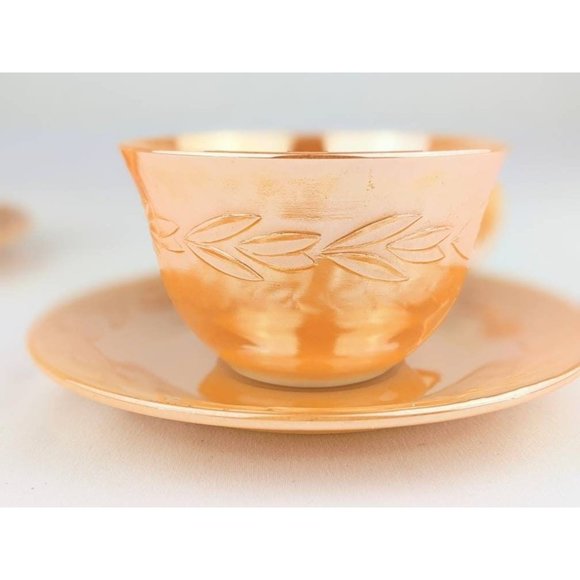 Luster Peach Cup and Saucer Set Vintage Orange Coffee Tea Cup & Saucer Fire King - Picture 7 of 10
